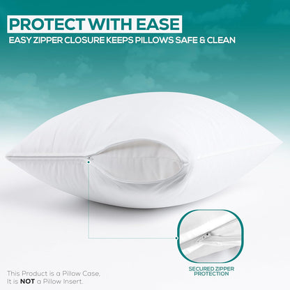Set of 4 Pillow Protectors with Zipper Standard Size, Bed Bug and Dust Mite Proof Pillow Covers, Ultra Soft Pillow