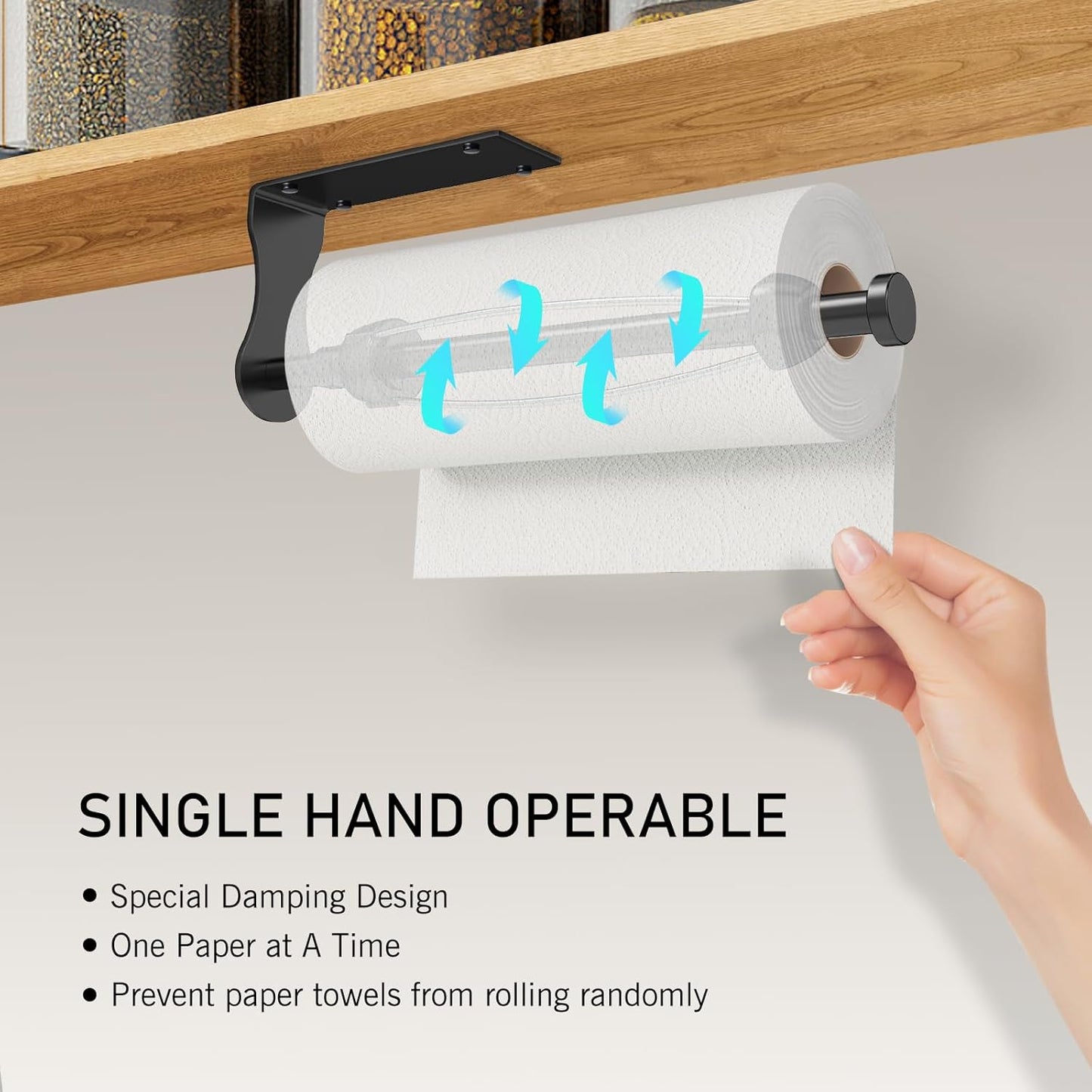 SetSail Paper Towel Holder, Single Hand Operable Paper Towel Holder Under Cabinet with Adjustable Damper, Easy Tear, Wall
