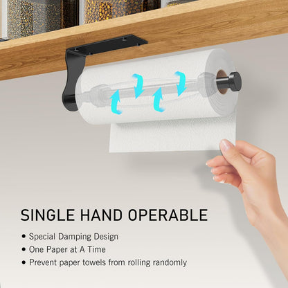 SetSail Paper Towel Holder, Single Hand Operable Paper Towel Holder Under Cabinet with Adjustable Damper, Easy Tear, Wall
