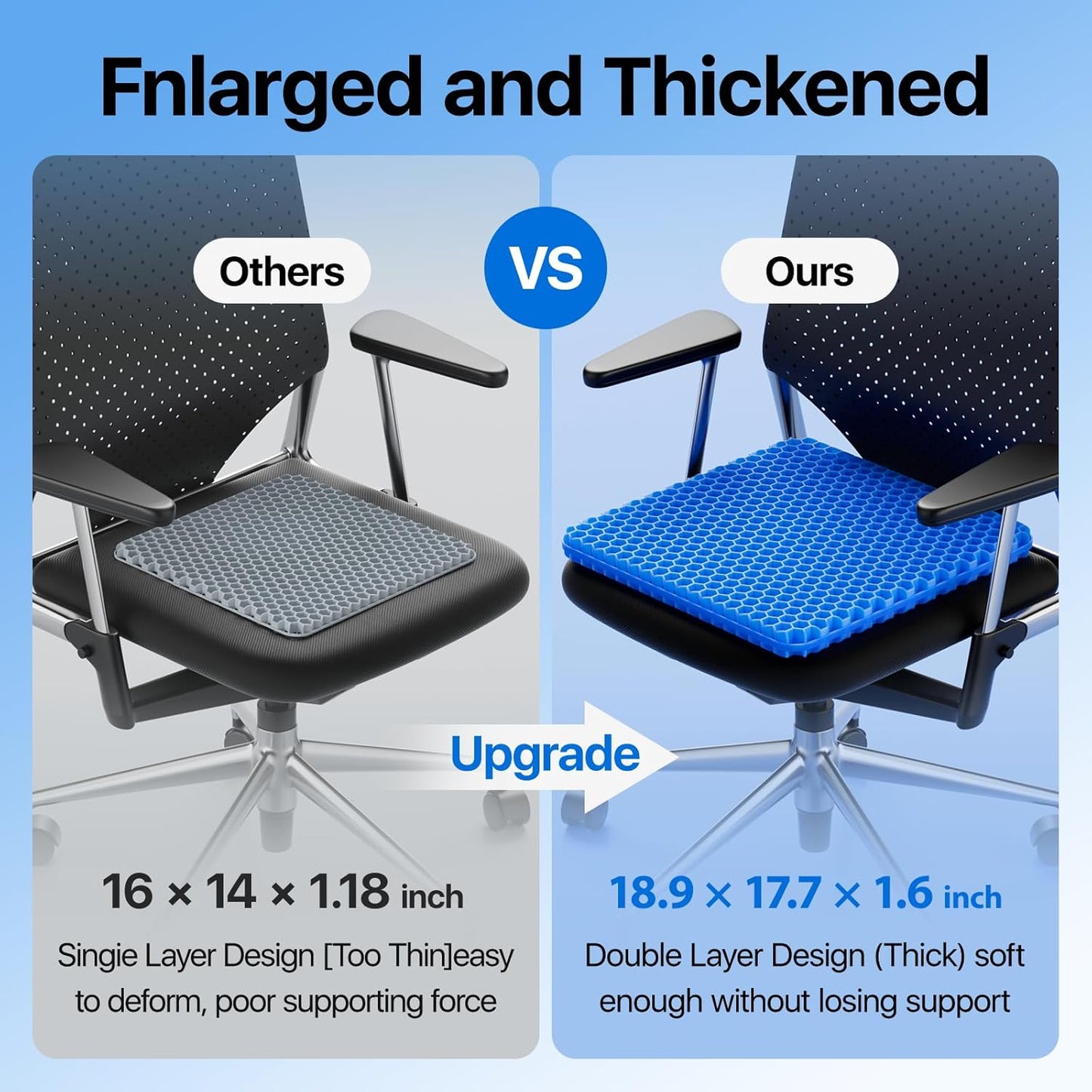 Gel Seat Cushion, Cooling seat Cushion (Super Large & Thick), Breathable Honeycomb Design Absorbs Pressure Points Seat