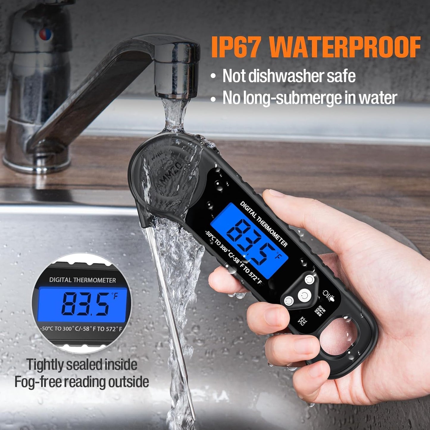 AMMZO Meat Thermometer Digital, Instant Read Food Thermometer for Cooking, Grilling, Baking, Frying & Candy