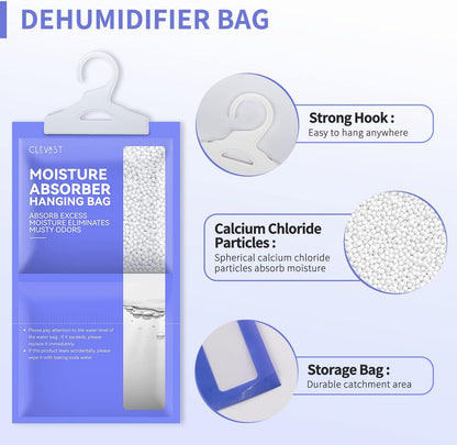 CLEVAST Moisture Absorbers Packets 10 Pack, Dehumidifier Bags for Closet, Unscented Hanging Humidity Absorber in Wardrobes