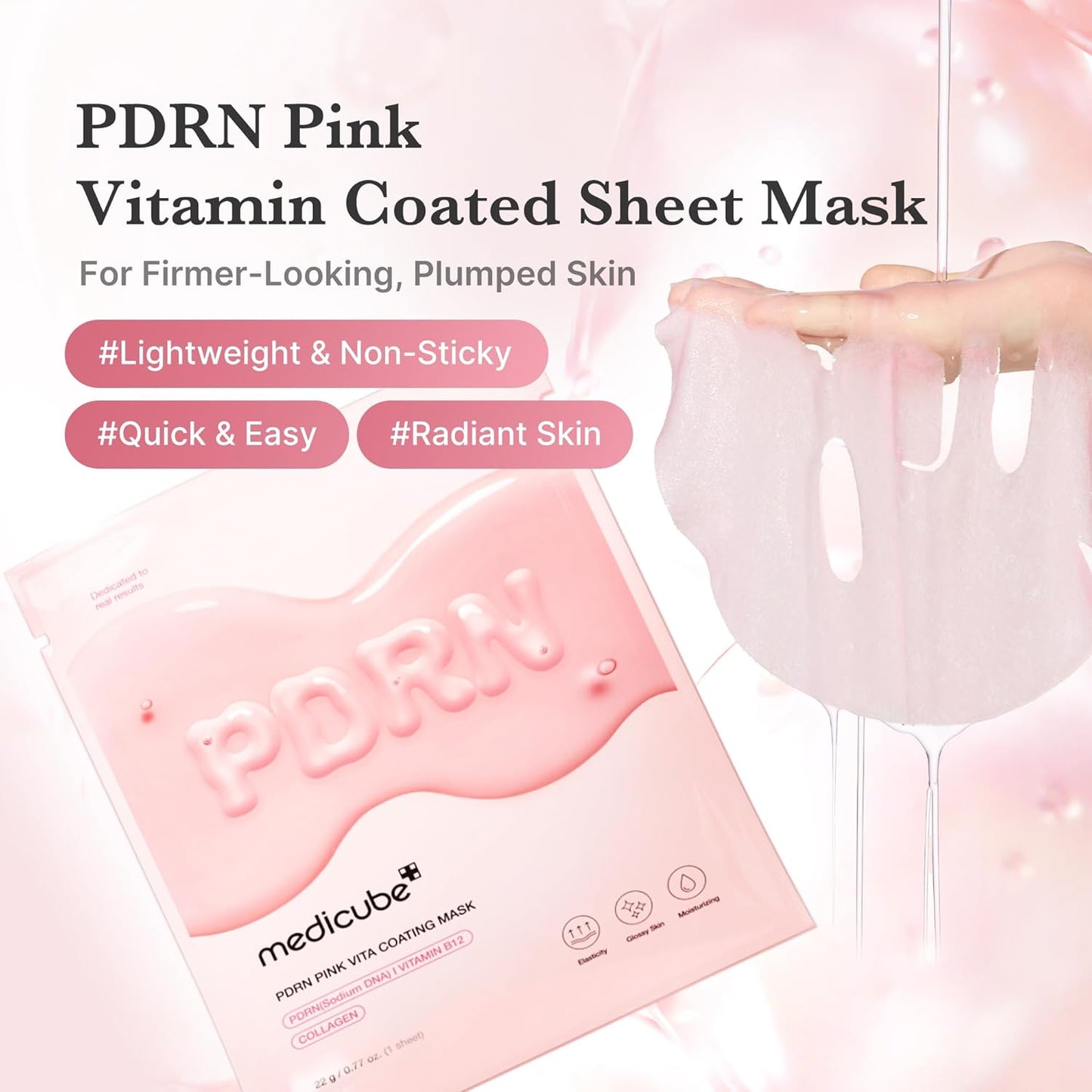 medicube Salmon DNA PDRN Pink Vita Coating Sheet Mask 10EA - Korean sheet mask for glass skin - Luxurious Home care Mask for Hydration