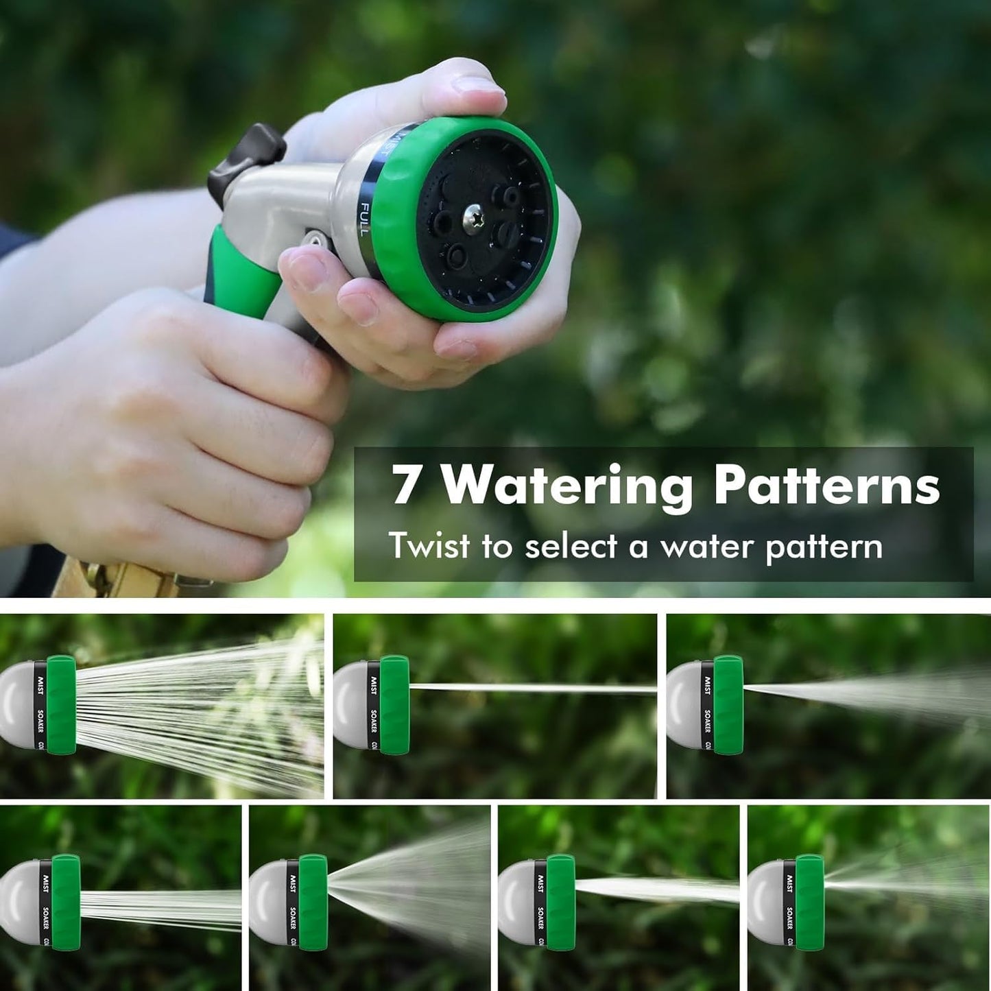 RESTMO Garden Hose Nozzle, Heavy Duty Metal Water Hose Nozzle with 7 Adjustable Spray