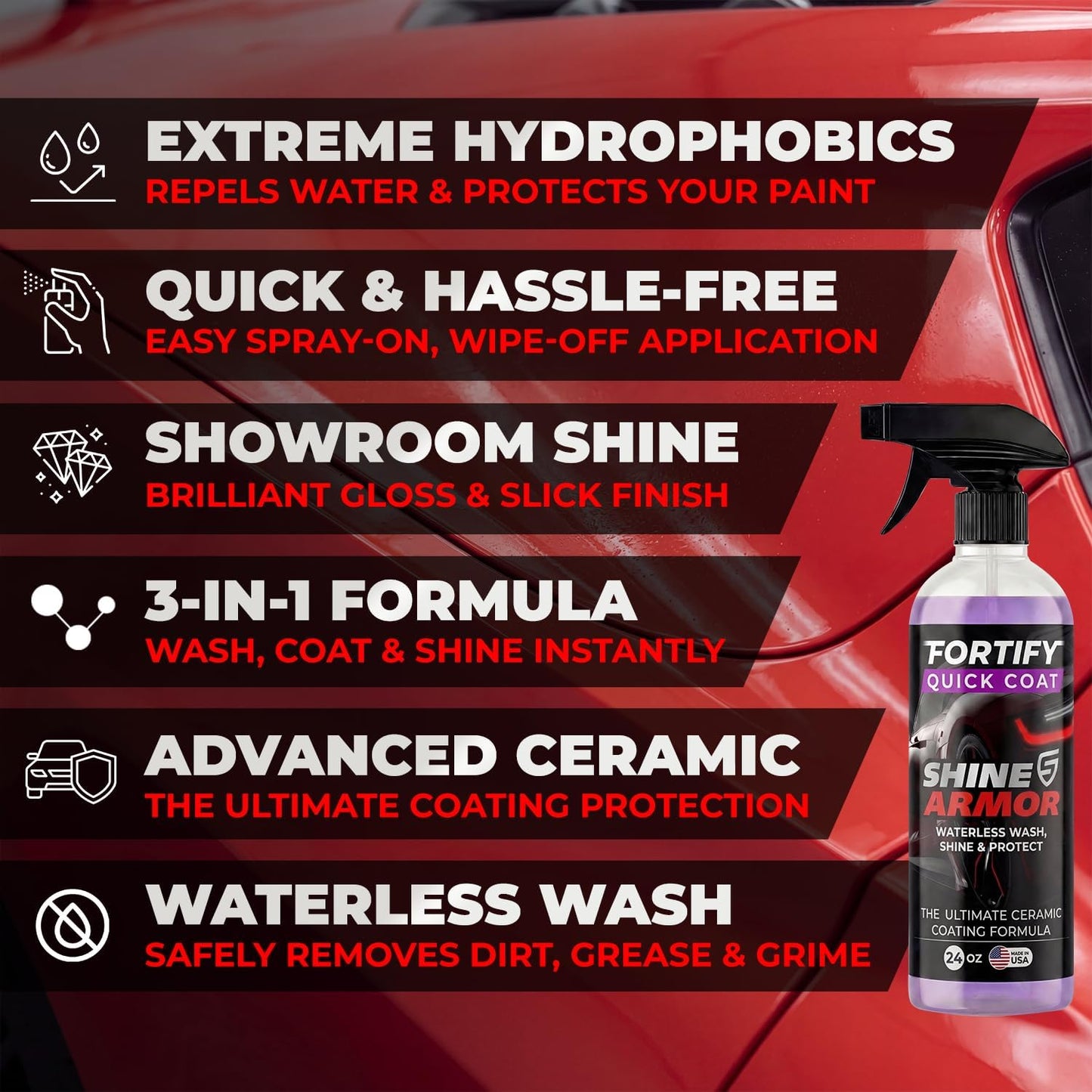Car Wax Spray and Ceramic Coating for Cars - 3 in 1 Waterless Car Wash and Detailing - Quick Effect Coating Agent for Car - High Gloss Top