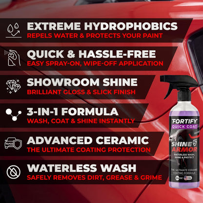 Car Wax Spray and Ceramic Coating for Cars - 3 in 1 Waterless Car Wash and Detailing - Quick Effect Coating Agent for Car - High Gloss Top