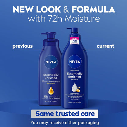 NIVEA Essentially Enriched Body Lotion for Very Dry Skin with Hyaluronic Acid, Almond Oil and Deep Nourishing Serum, 72-Hour Body