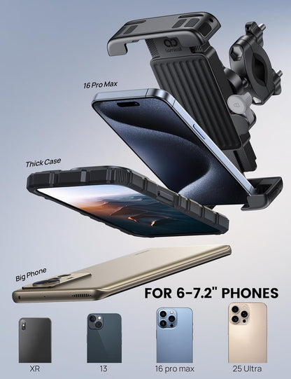 Lamicall Bike Motorcycle Phone Mount - [1s Quick Lock] Bike Cell Phone Holder Clip, Bicycle Scooter Handlebar Clamp, for iPhone Air, 17 16 15 Pro