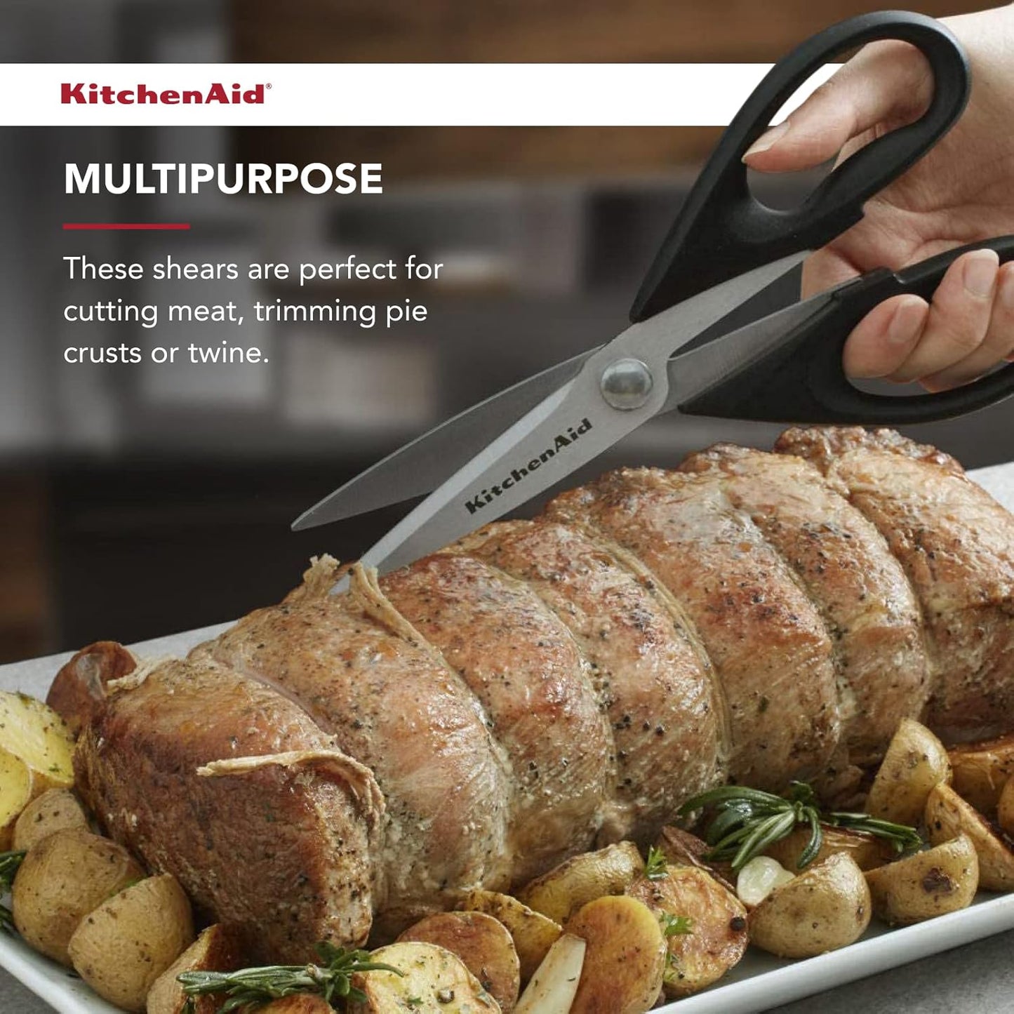 KitchenAid All Purpose Kitchen Shears with Protective Sheath Durable Stainless Steel Scissors, Dishwasher Safe, Soft Grip Comfort Handle, 8.72