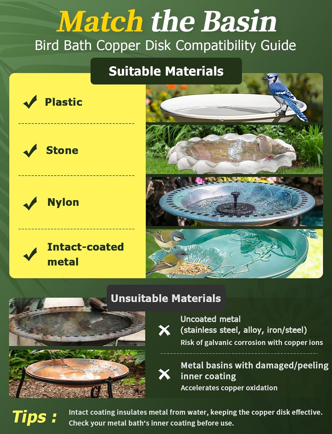 Mellbree Bird Bath Copper Disk, 0.6mm Reinforced 99.99% Pure Copper Cleaning Disk for Physical Safe Clean Water
