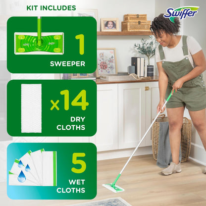 Swiffer Sweeper 2-in-1 Mops for Floor Cleaning, Dry and Wet Multi Surface Floor Cleaner, Sweeping and Mopping Starter