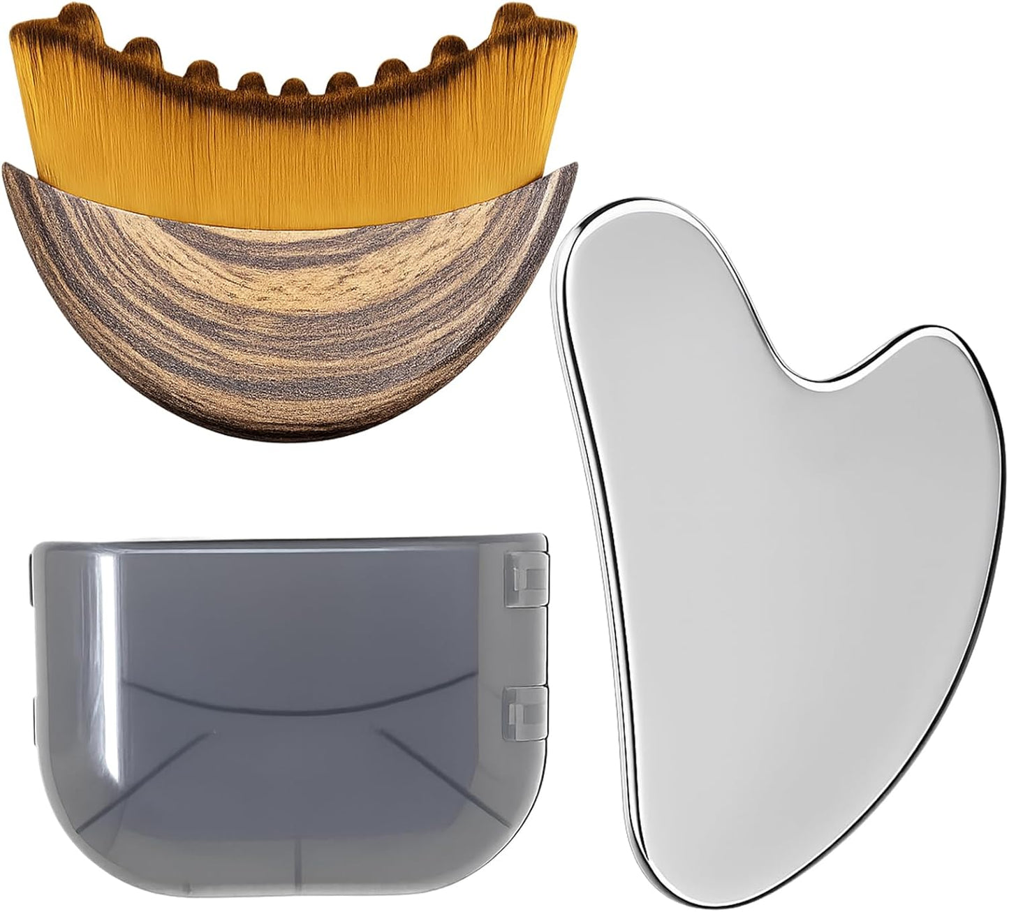 Stainless Steel Gua Sha Tool & Lymphatic Drainage Face Brush Set, TWPER Facial Massage Kit for Jawline Sculpting Puffiness Lifting