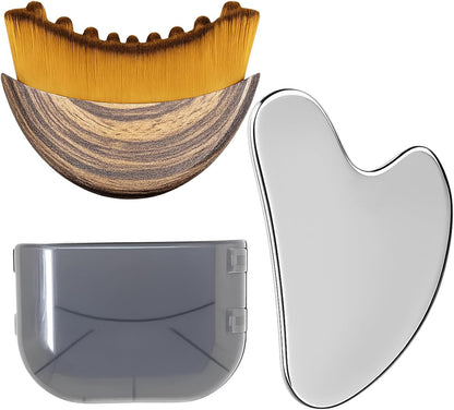Stainless Steel Gua Sha Tool & Lymphatic Drainage Face Brush Set, TWPER Facial Massage Kit for Jawline Sculpting Puffiness Lifting