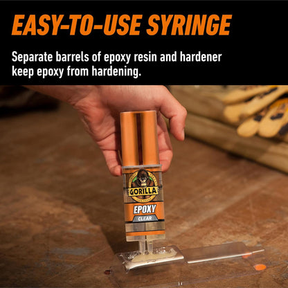Gorilla 2 Part Epoxy, Clear Epoxy, 0.85 Ounce Syringe - 5 Minute Set, Incredibly Strong Bonding