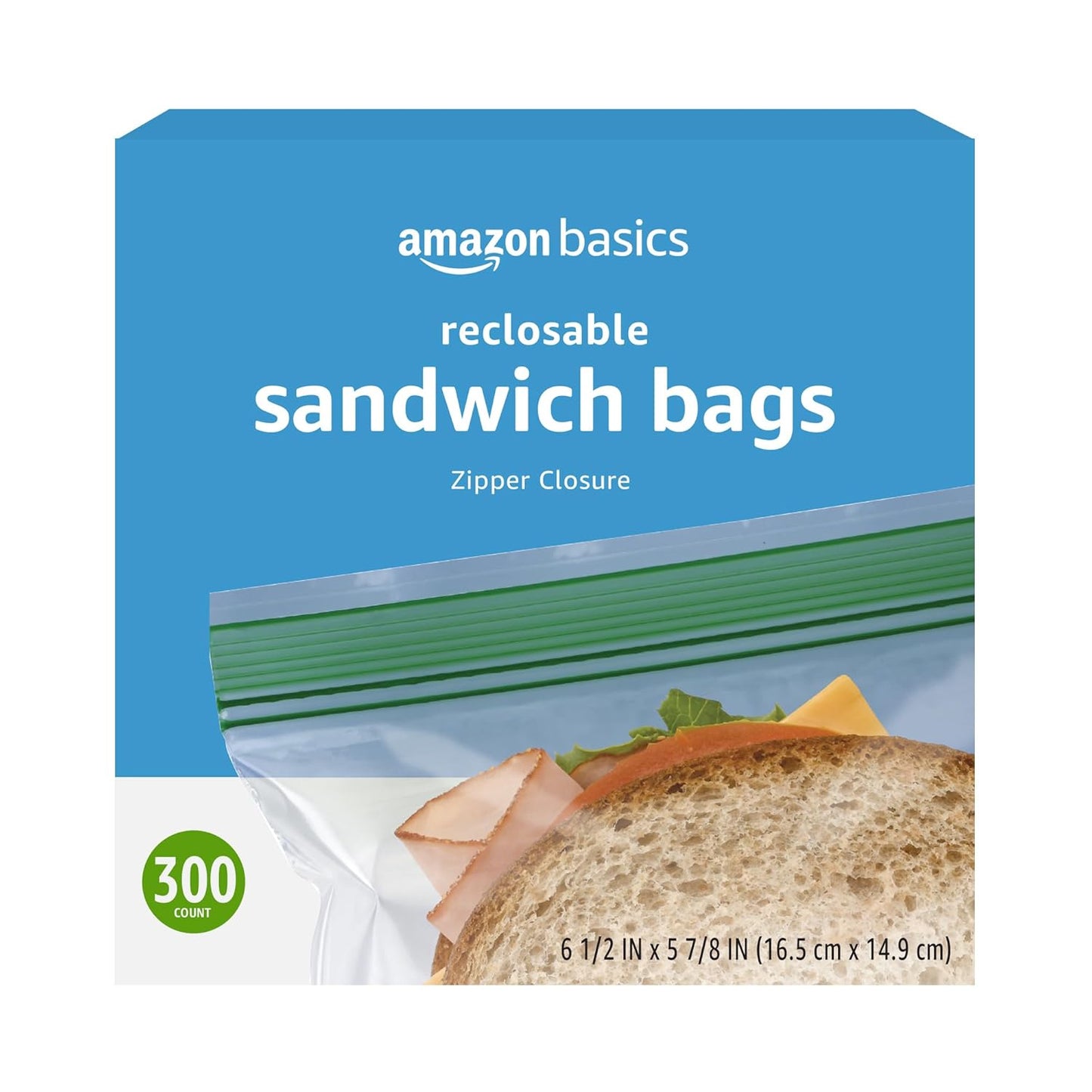 Basics Resealable Double Zipper Sandwich Storage Bags for Food Storage, 300 Count