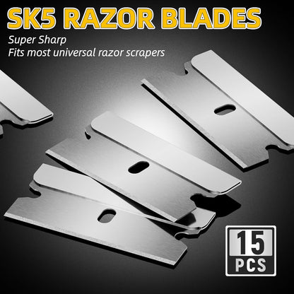 DIYSELF 1 Pack Razor Blade Scraper with 15 Extra Blades, Scraper Tool for Cleaning Window, Paint, Cooktop, Oven, Glass Stove Top