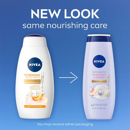 NIVEA Refreshing White Peach and Jasmine Body Wash with Nourishing Serum, Scented Body Wash for Women, Enriched with Provitamin B5 and Vitamin