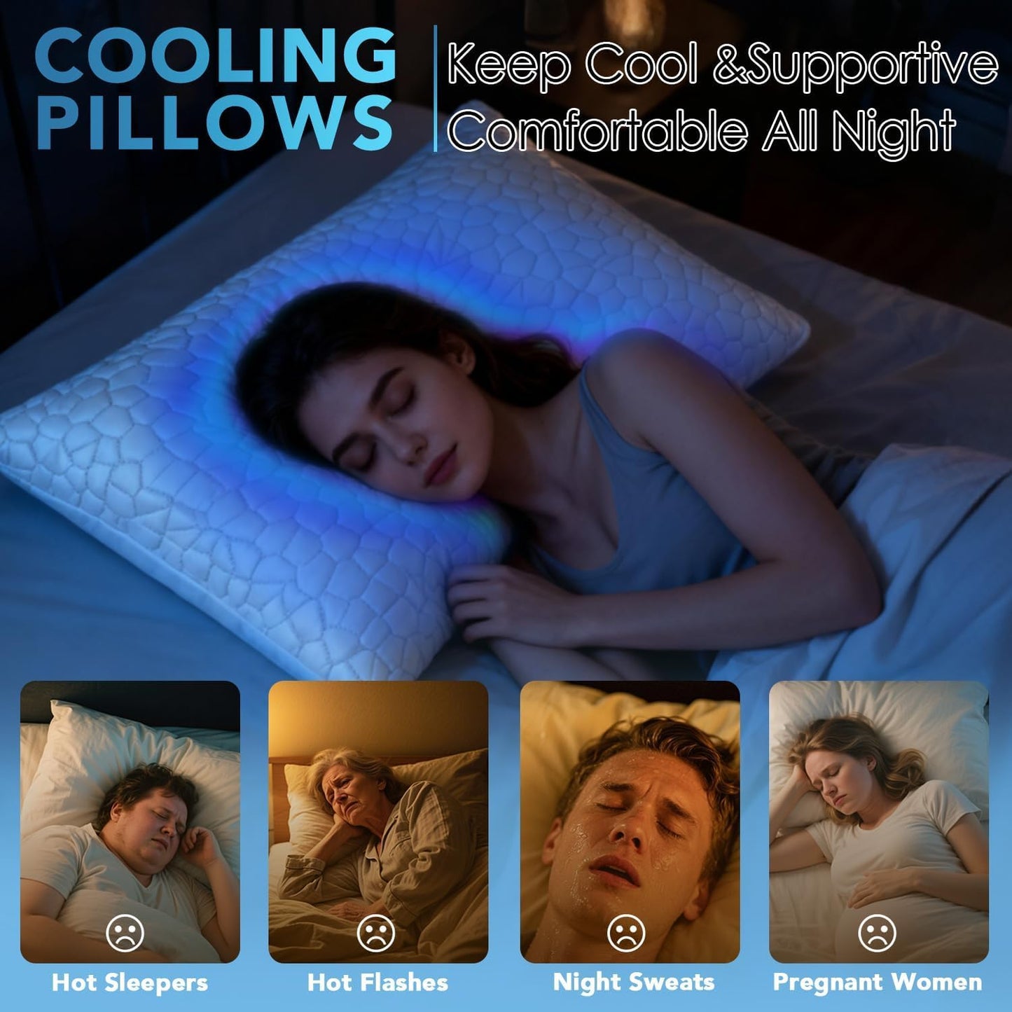 QUTOOL Cooling Pillow for Sleeping, CertiPUR-US Shredded Memory Foam Queen Pillows Set of