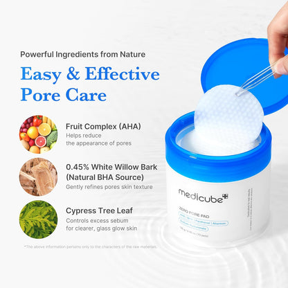 medicube Toner Pads Zero Pore Pad 2.0, Dual-Textured Facial Pad for Exfoliation and Pore Care with 4.5% AHA Lactic Acid, 0.45% BHA Salicylic