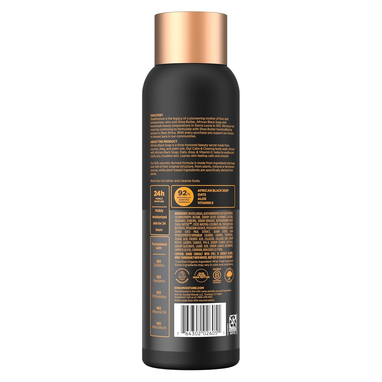 SheaMoisture African Black Soap Body Wash Calm and clearing body wash for 24H Visible Moisture for Healthy, Glowing 18 Oz