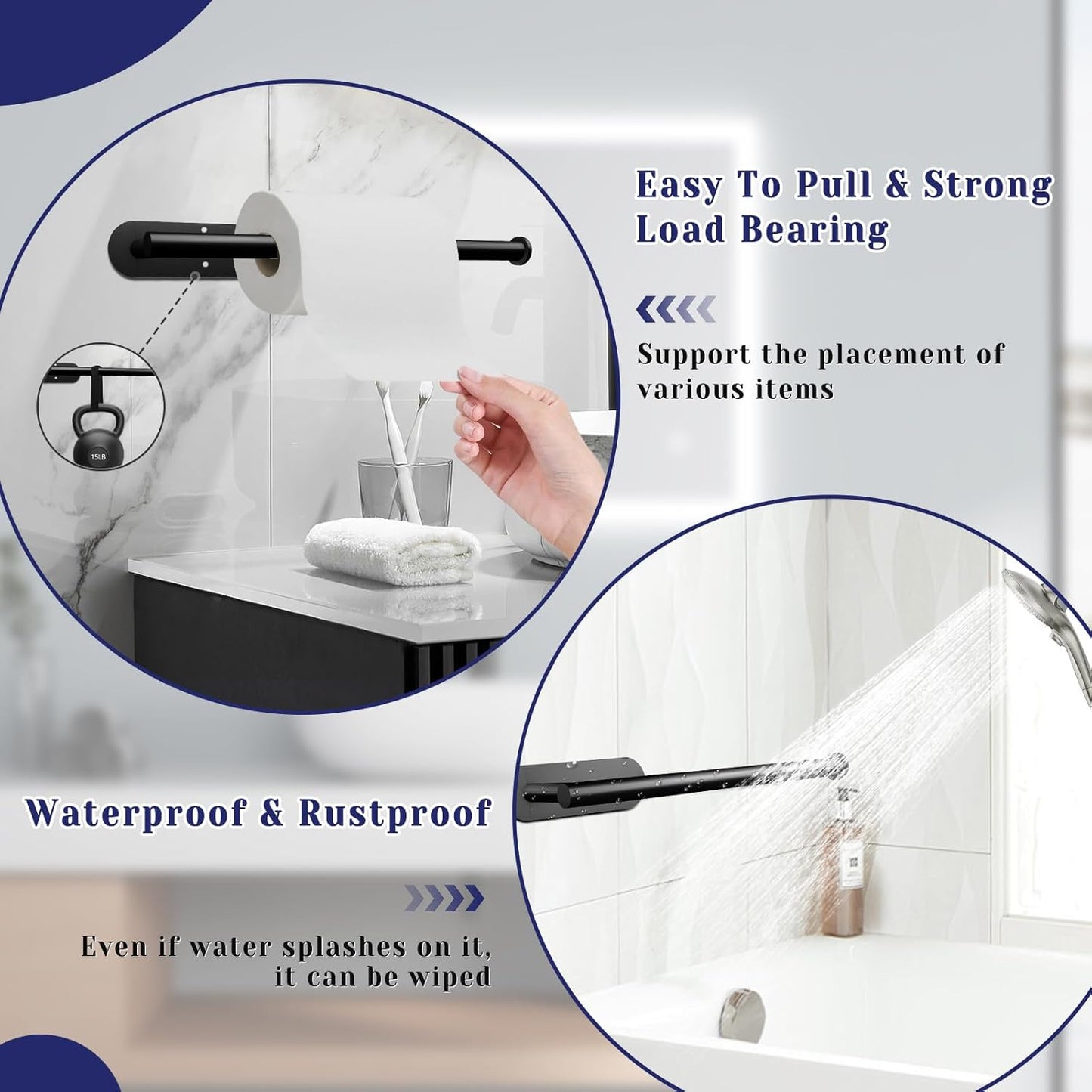 Paper Towel Holder, Self Adhesive or Drilling Paper Towel Holder Under Cabinet, Stainless Steel Black Paper Towel Holders Wall Mount for