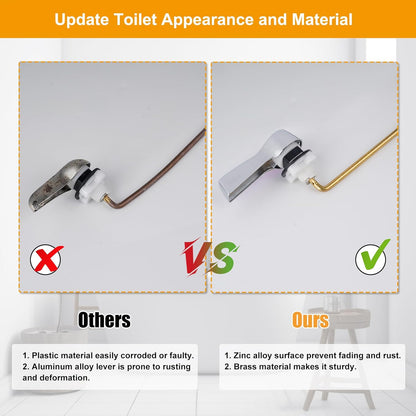 Hibbent Universal Metal Front Mount Toilet Handle Replacement Kit, Brass Toilet Flush Tank Lever with Stainless Steel Flapper Chains for Most
