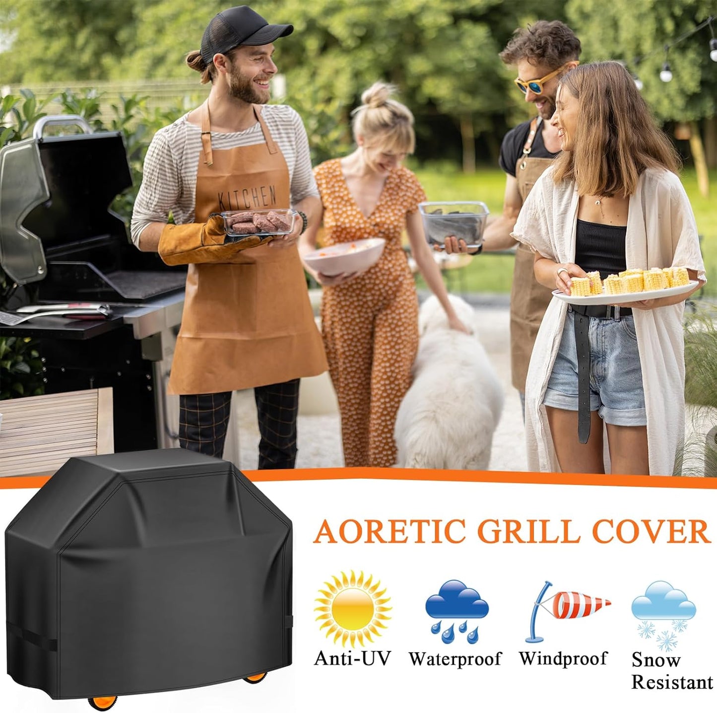 Aoretic Grill Cover, 58 inch BBQ Gas Grill Cover for Outdoor Grill, Charbroil Grill Cover Barbecue Waterproof, Anti-UV for Weber Char-Broil