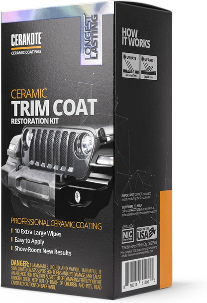 CERAKOTE Ceramic Trim Coat Kit - Quick Plastic Trim Restorer - Ceramic Coating Guaranteed Restoration to Last Over 200 Washes A Ceramic