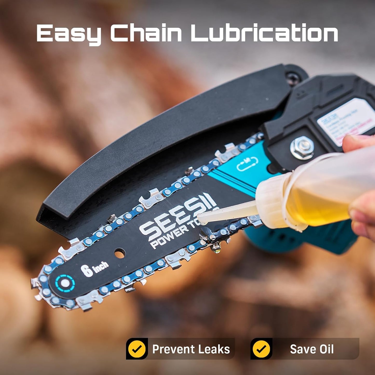 Seesii Mini Chainsaw, 6-inch Mini Chainsaw Cordless, Handheld Electric Power Chain Saw with 2 Batteries, for Tree Trimming Wood