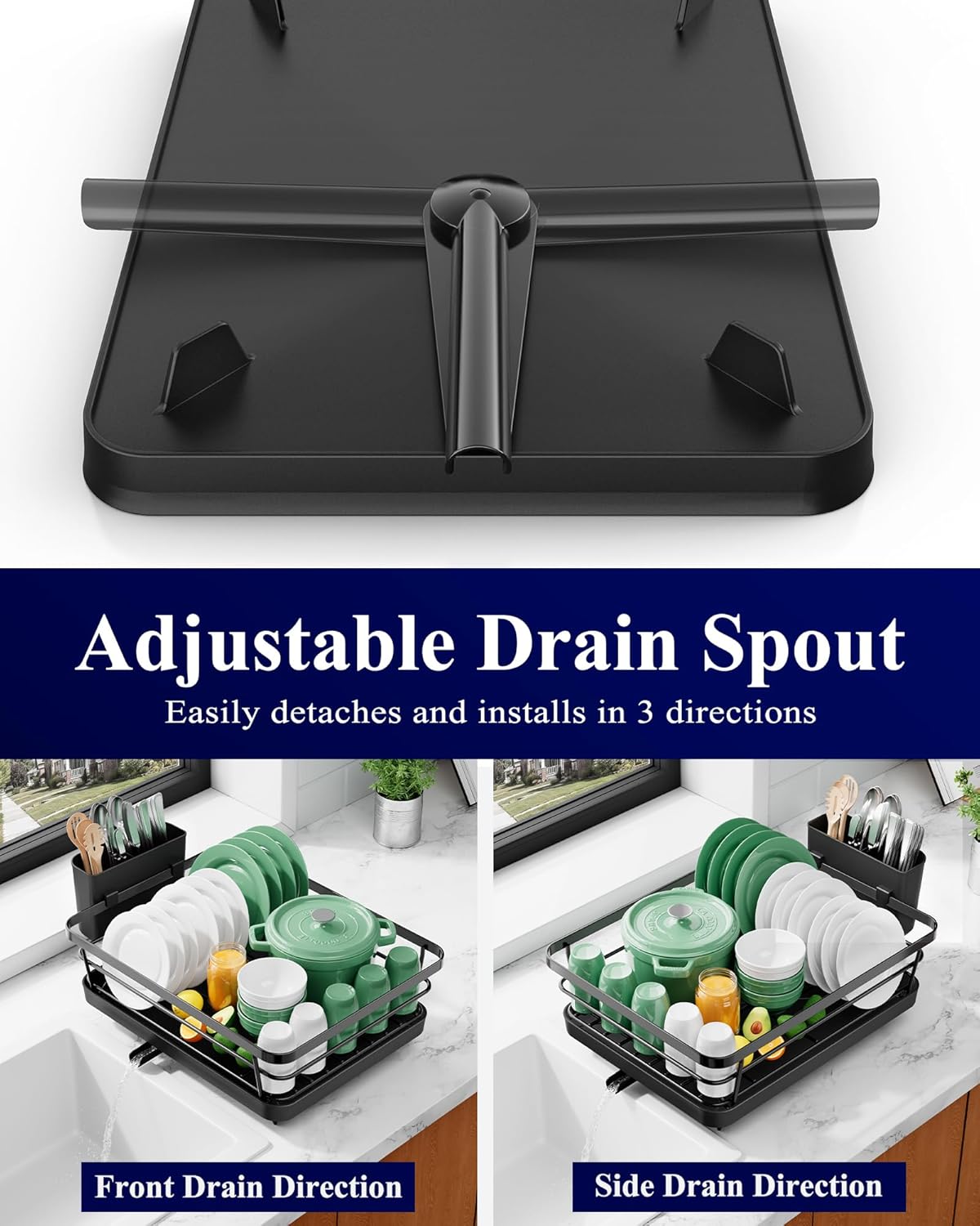 Kitsure Dish Drying Rack for Kitchen Counter, Stainless Steel Sink Organization and Storage Essentials with Cutlery Holder, Home and Appartment