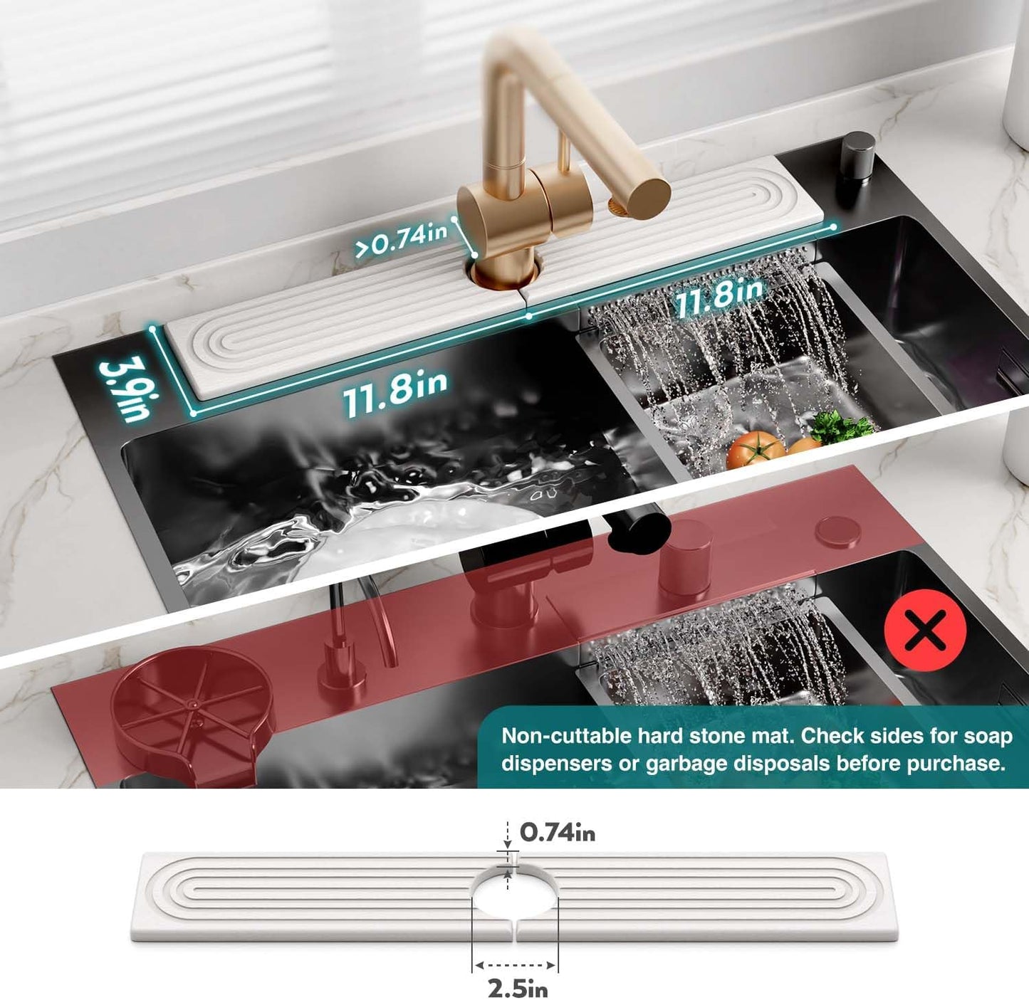 Eormoe Faucet Mat for Kitchen Sink Diatomite Stone Drying Mat & Sink