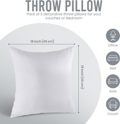 Utopia Bedding 18x18 Pillow Inserts, Set of 2, White Indoor Decorative Throw Pillows for Bed, Sofa & Couch Soft, Supportive & Fluffy Cushion Inserts