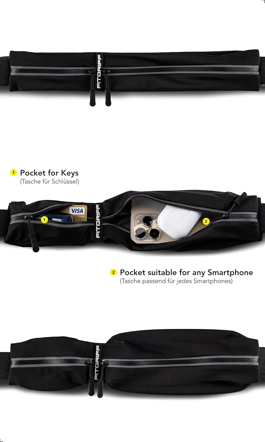 Fitgriff Running Belt for Men & Women - Secure Jogging Pouch for Phone, Keys & Essentials - For All Cell Phones