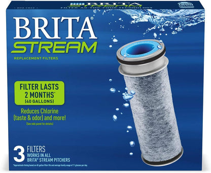 Brita Stream Pitcher Water Filter for Pitchers and Dispensers, BPA-Free, Replaces 1,800 Plastic Water Bottles a Year, Lasts Two Months or 40