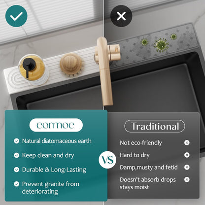 Eormoe Faucet Mat for Kitchen Sink Diatomite Stone Drying Mat & Sink