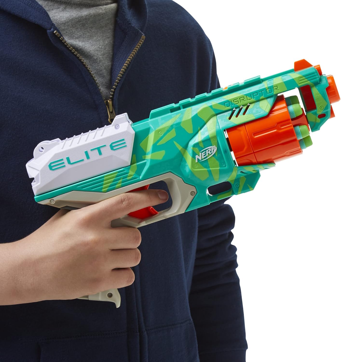 NERF Elite Disruptor Dynamic Green Dart Blaster, Rotating Drum, Slam Fire, Easter Gift for