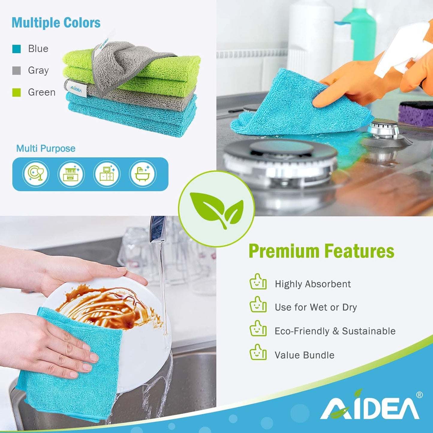 AIDEA Microfiber Cleaning Cloth-50PK, Soft Microfiber Towels for Cars, Absorbent Cleaning Rags, Lint-Free Streak-Free Wash Cloths for House