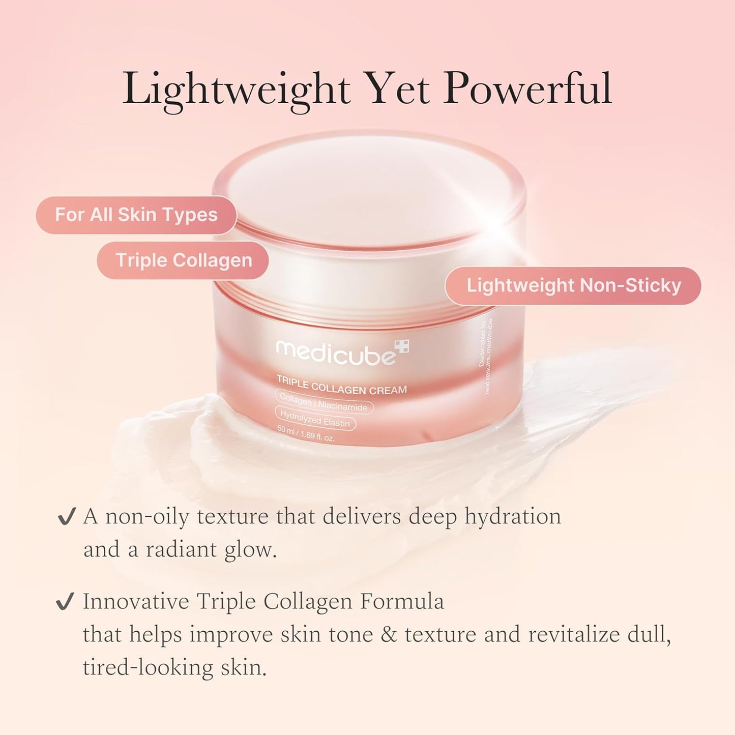 Medicube Triple Collagen Cream - Hydrating & Firming Moisturizer with Hyaluronic Acid, Premium