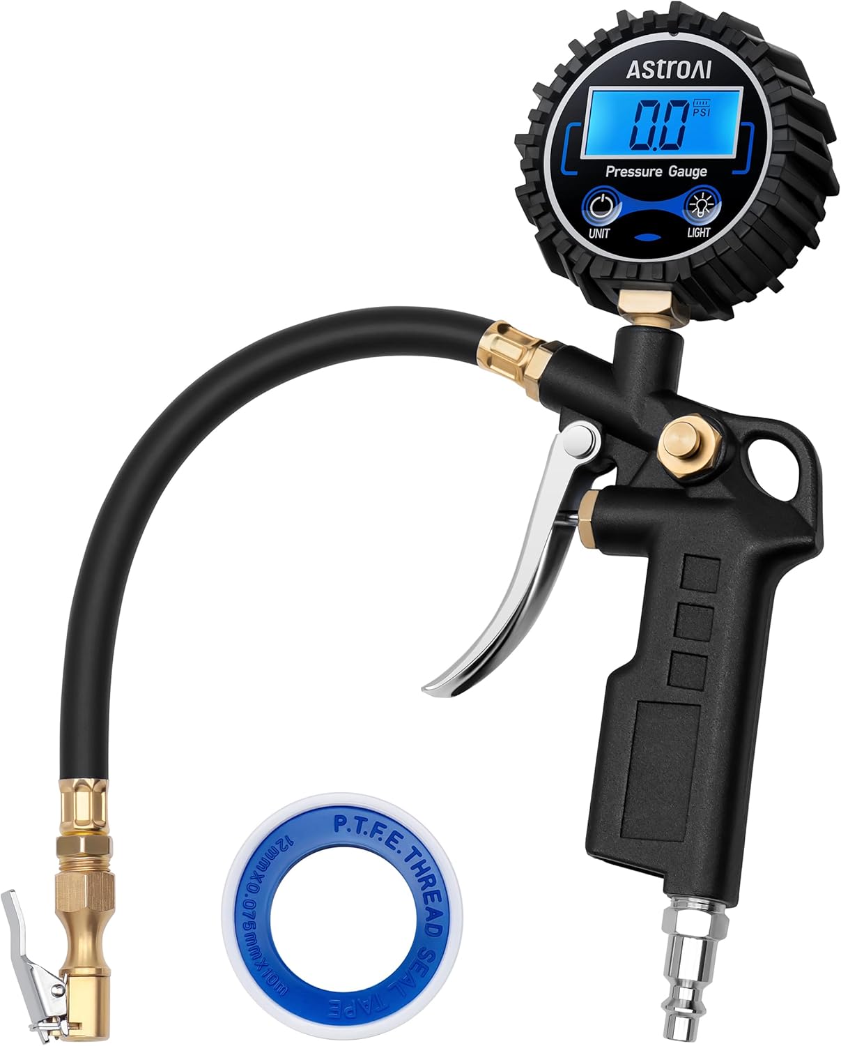 AstroAI Digital Tire Pressure Gauge with Inflator, 3-250 PSI Air Chuck & Compressor Accessories Heavy Duty with Quick Connect