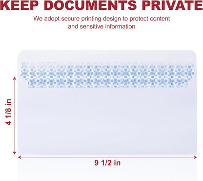 Zzrywuty Letter Size Mailing Envelopes for Business, 60pcs Self Seal Windowless Security Envelopes 4-1/8 x 9-1/2 Inch White 24LB Paper