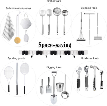 AceMining 5 Racks and 4 Hooks Mop and Broom Holder Wall