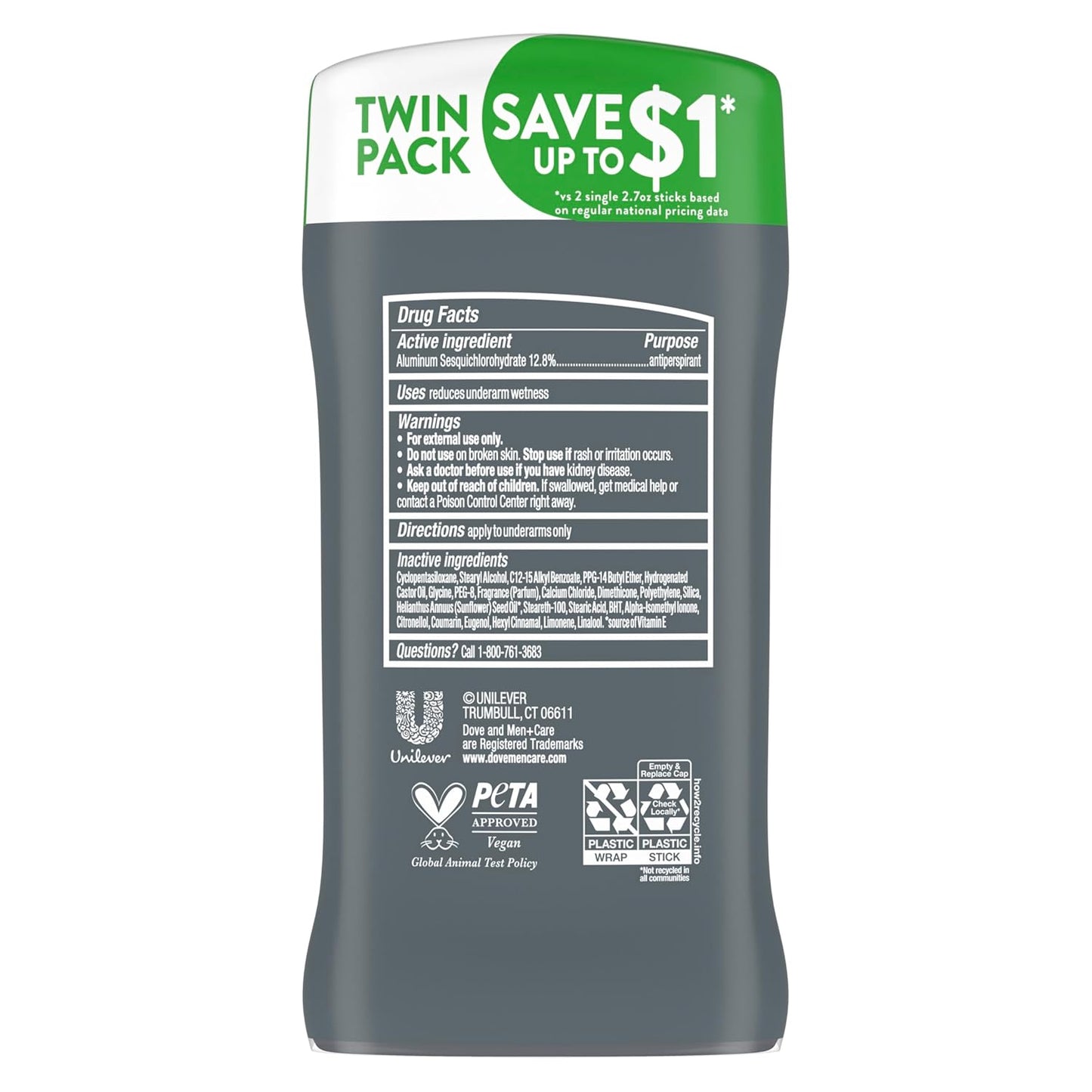 Dove Men+Care Extra Fresh Men's Antiperspirant Deodorant Stick Extra Fresh Twin pack With 72-hour sweat & odor protection with 1/4 Moisturizing Cream