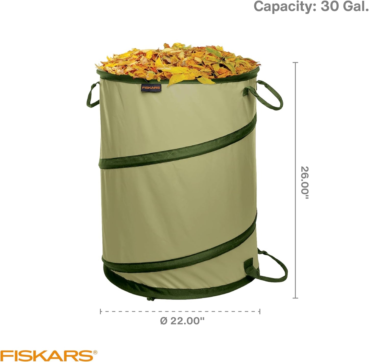 Fiskars Kangaroo Collapsible Spring Up Garden Bag for Yard Waste, Grass, Branches & Weeds, Tear & Mildew Resistant Vinyl-Coated