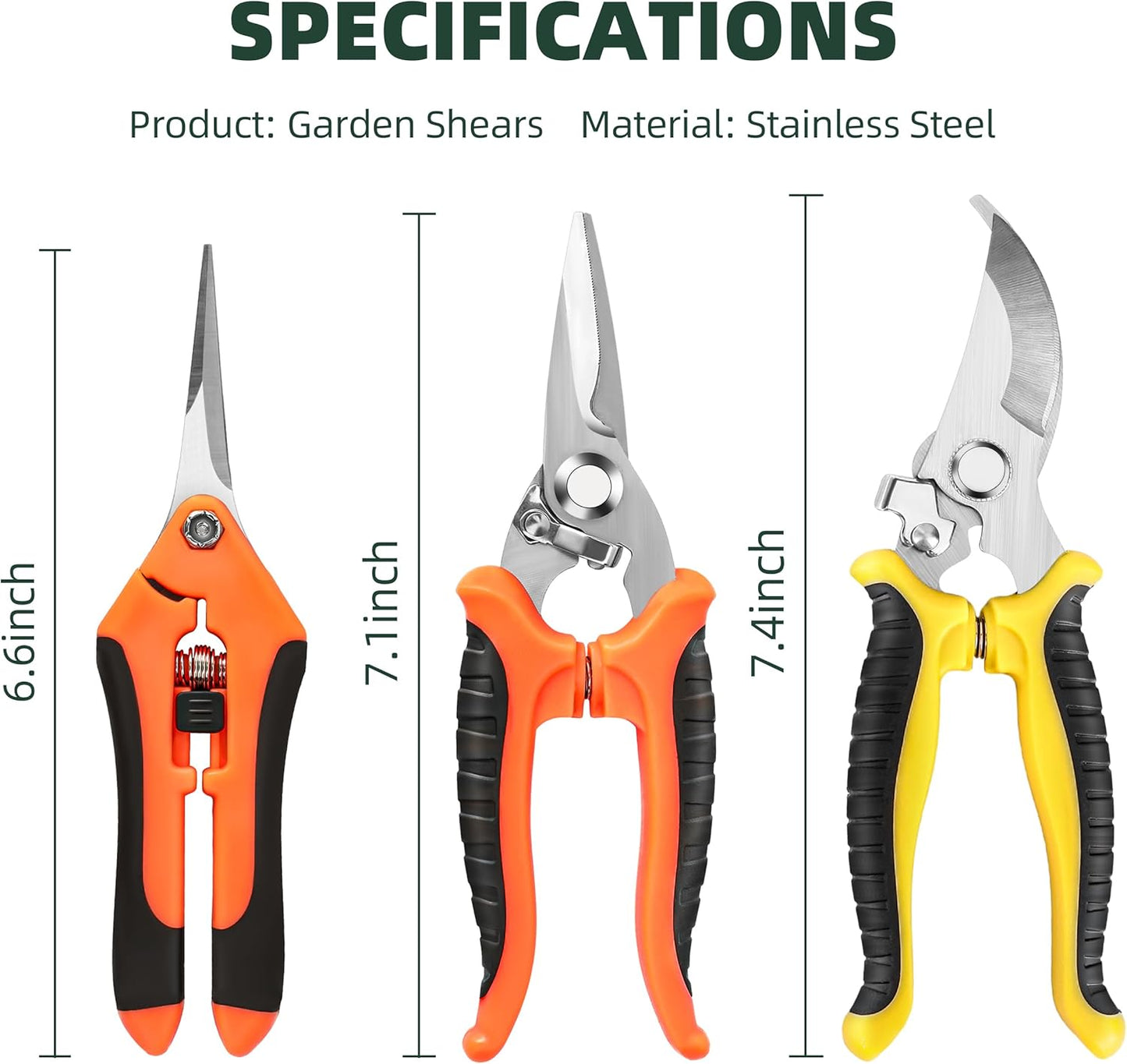 EWPJDK 3 Pack Garden Pruning Shears, Stainless Steel Shears, Gardening Shears, Scissors, Garden Clippers, Pruning