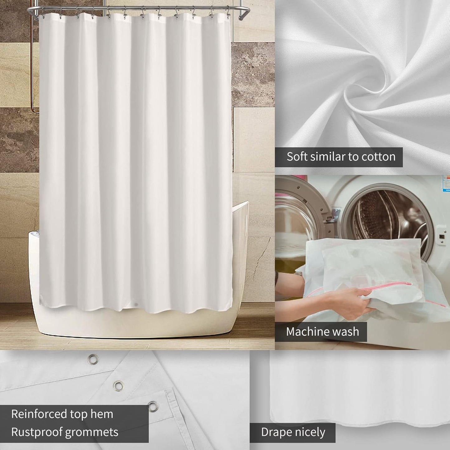 ALYVIA SPRING Waterproof Fabric Shower Curtain Liner with 3 Magnets - Soft Hotel Quality Cloth Shower