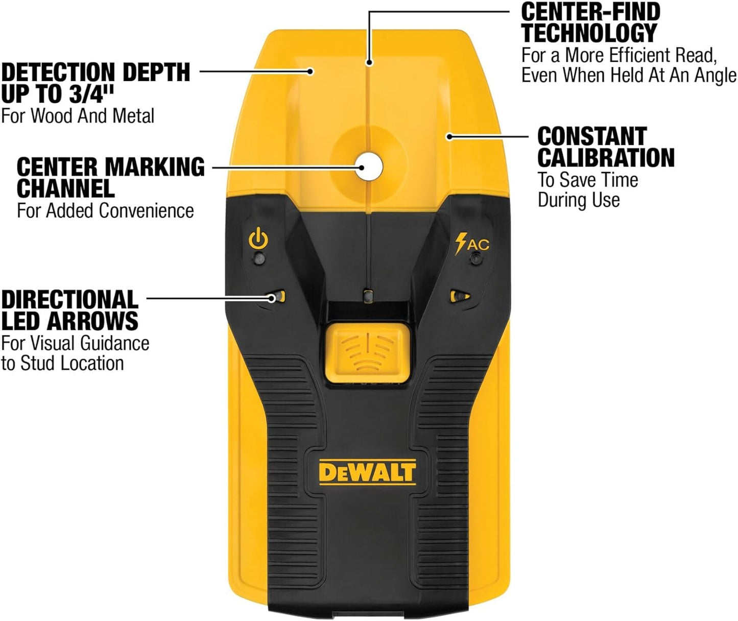 DEWALT Stud Finder, 3/4, Locate Framing Studs Efficiently with LED Arrows, Ideal for Wood and Metal, AAA Batteries Included