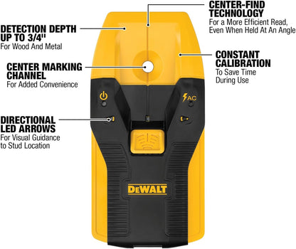 DEWALT Stud Finder, 3/4, Locate Framing Studs Efficiently with LED Arrows, Ideal for Wood and Metal, AAA Batteries Included