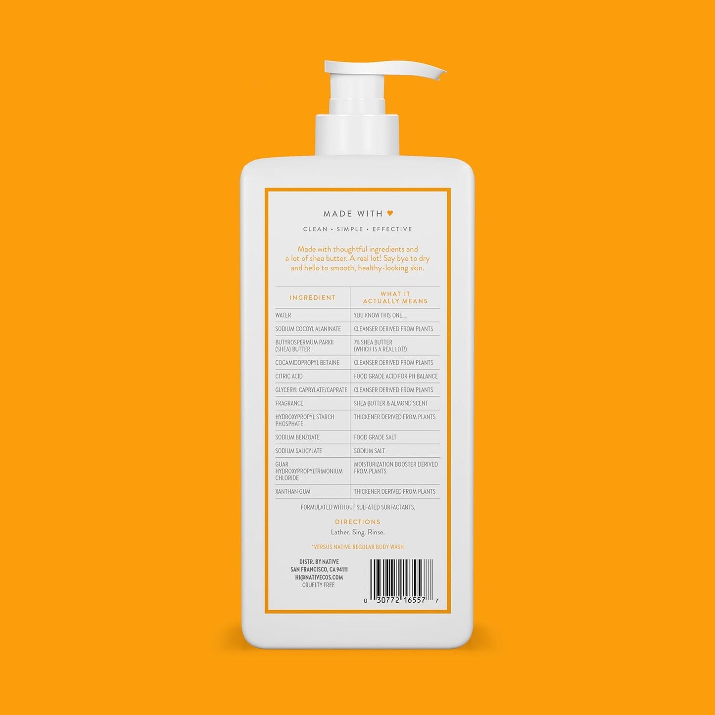 Native Moisturizing Body Wash Contains Naturally Derived Ingredients, For Women & Men, Sulfate, Paraben, & Dye Free Leaving Skin Soft and