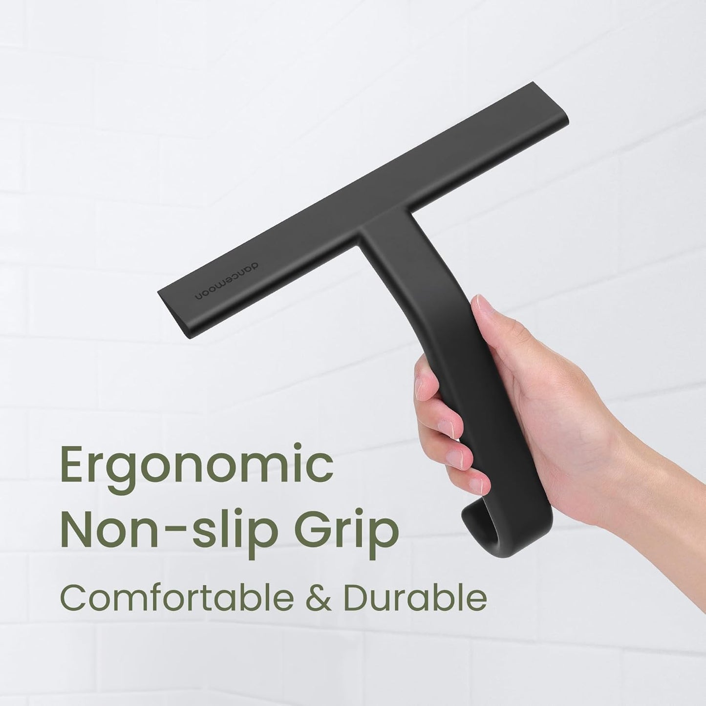 dancemoon JustHang Shower Squeegee for Glass Doors, All-in-One Award-Winning Silicone Squeegee with Built-in Hook for Bathroom, Window