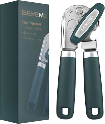 Beneno Heavy Duty Hand Can Opener Manual with Magnet, Durable Sharp Carbon Steel Blade Smooth Cutting, Big Effort-Saving Knob & Soft Grip